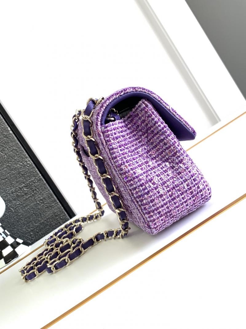 Small Chanel Sequins Tweed Flap Bag CF2420 Purple