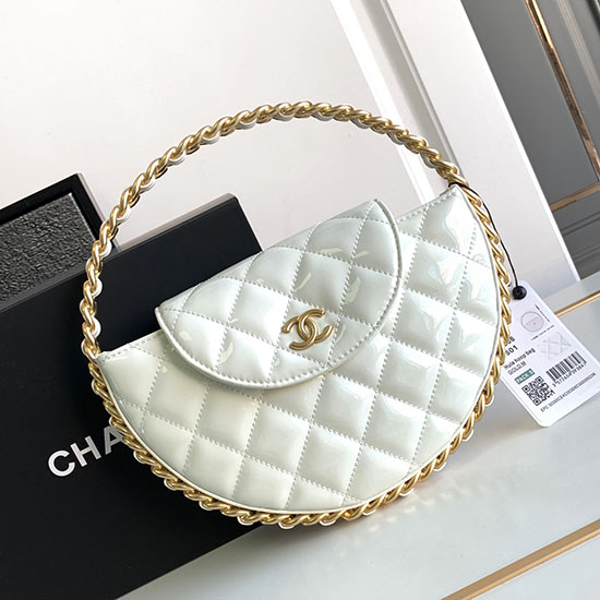 Chanel Patent Leather Clutch White AP3585