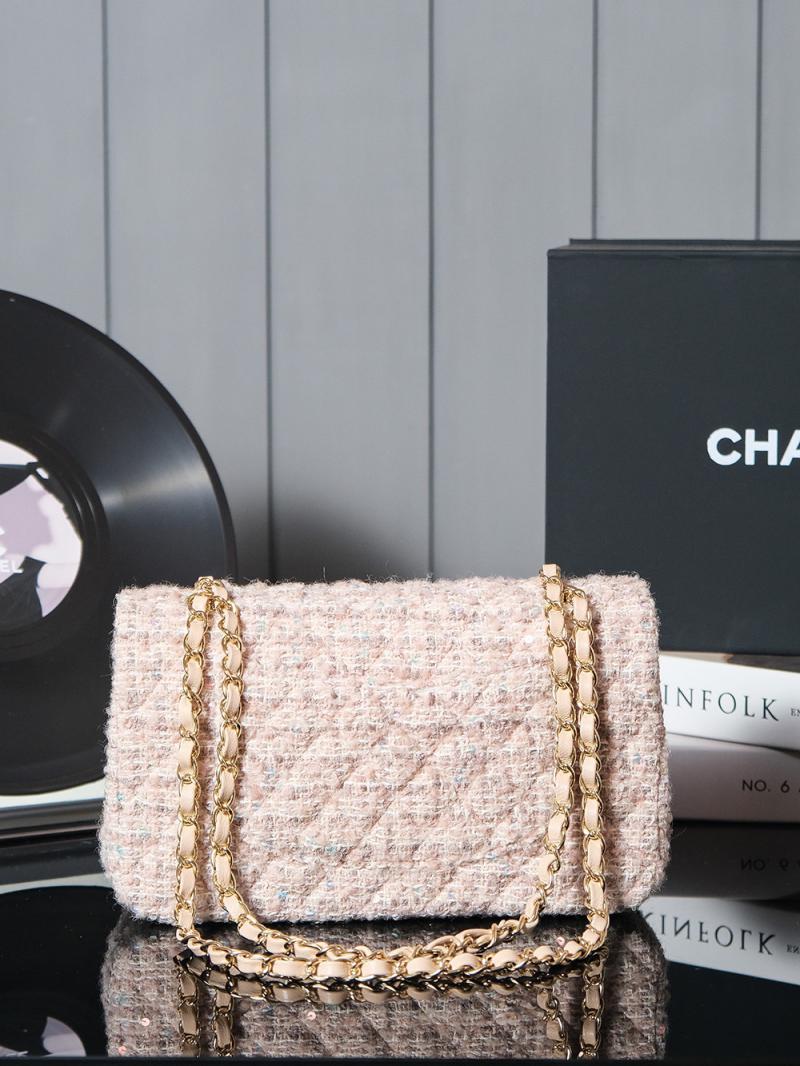 Classic Chanel Wool Flap Bag Pink AS1112