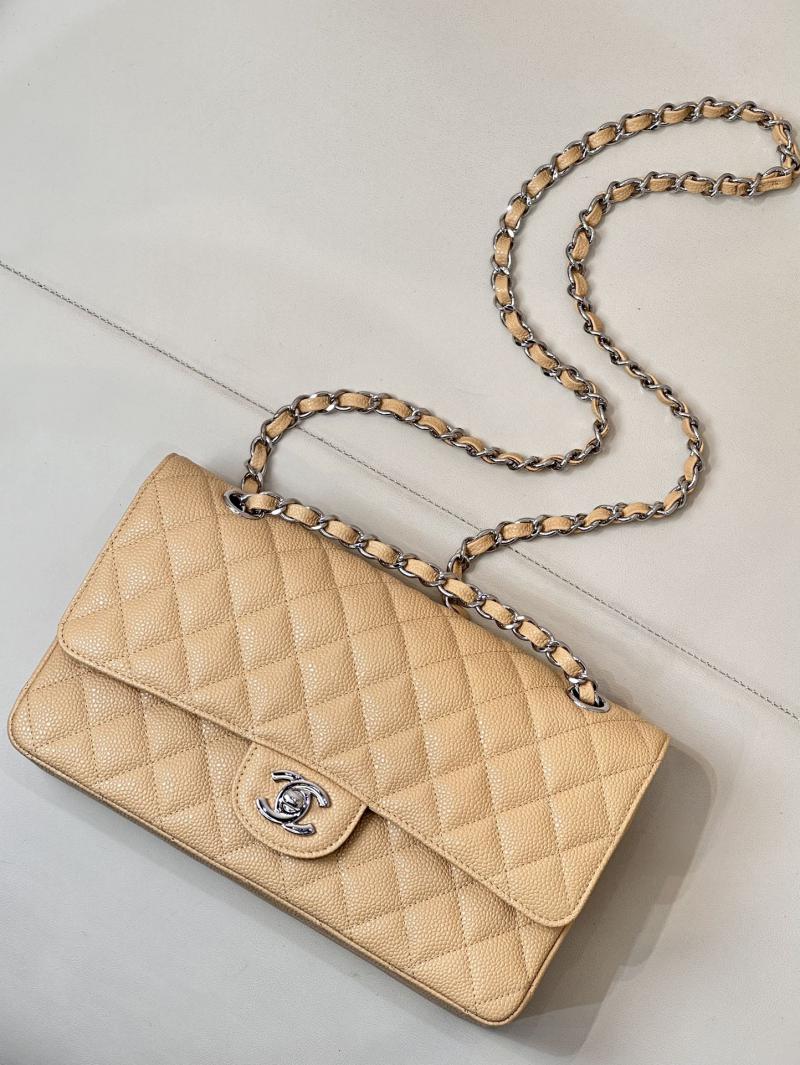 Medium Chanel Grained Calfskin Flap Bag A01112 Beige