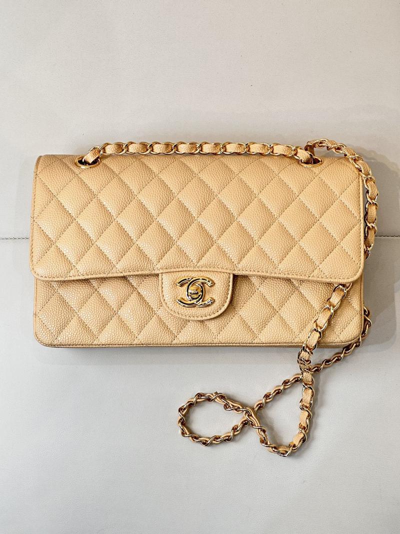 Medium Chanel Grained Calfskin Flap Bag A01112 Beige