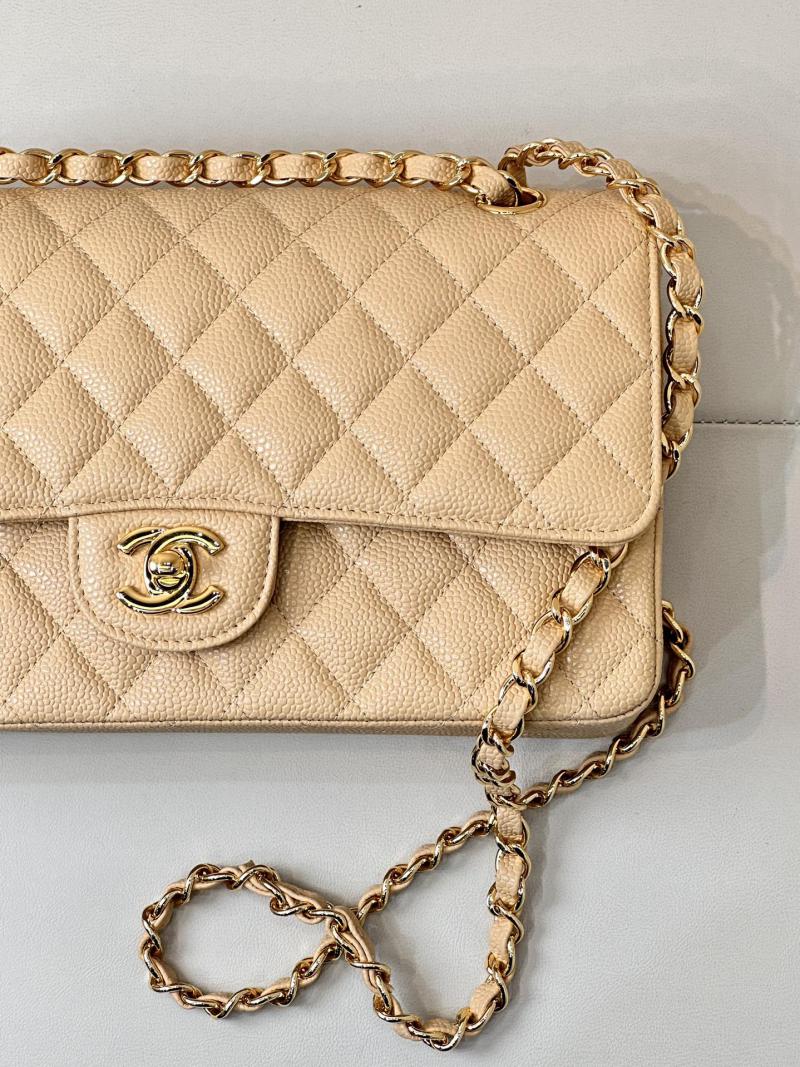 Medium Chanel Grained Calfskin Flap Bag A01112 Beige