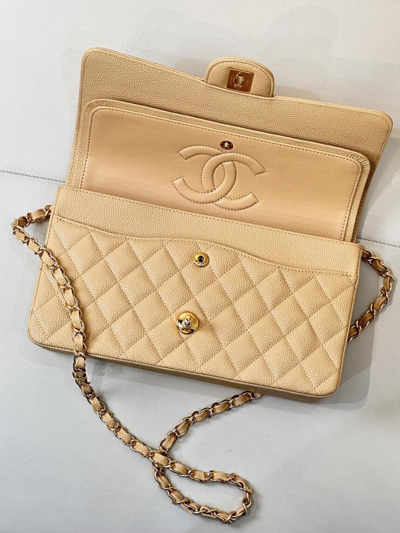 Medium Chanel Grained Calfskin Flap Bag A01112 Beige