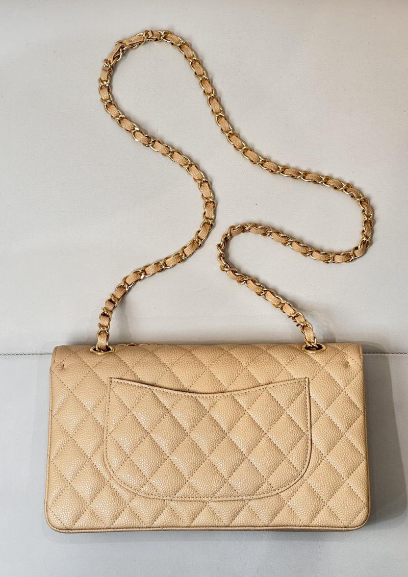 Medium Chanel Grained Calfskin Flap Bag A01112 Beige