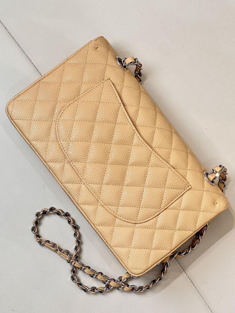 Medium Chanel Grained Calfskin Flap Bag A01112 Beige