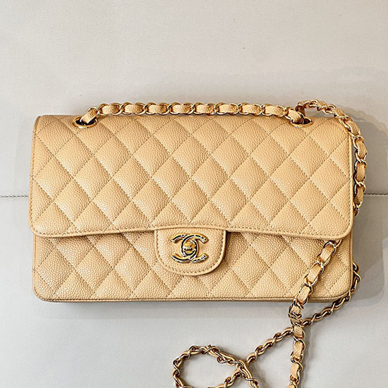 Medium Chanel Grained Calfskin Flap Bag A01112 Beige