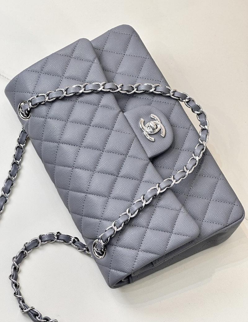 Medium Chanel Grained Calfskin Flap Bag A01112 Grey