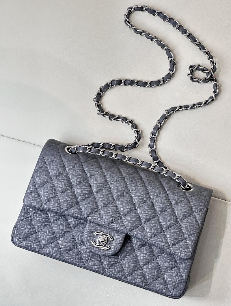 Medium Chanel Grained Calfskin Flap Bag A01112 Grey