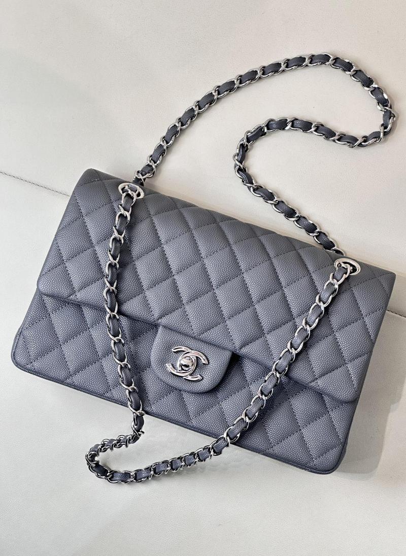 Medium Chanel Grained Calfskin Flap Bag A01112 Grey