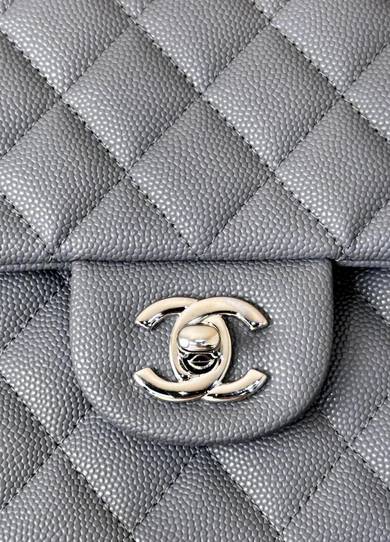 Medium Chanel Grained Calfskin Flap Bag A01112 Grey