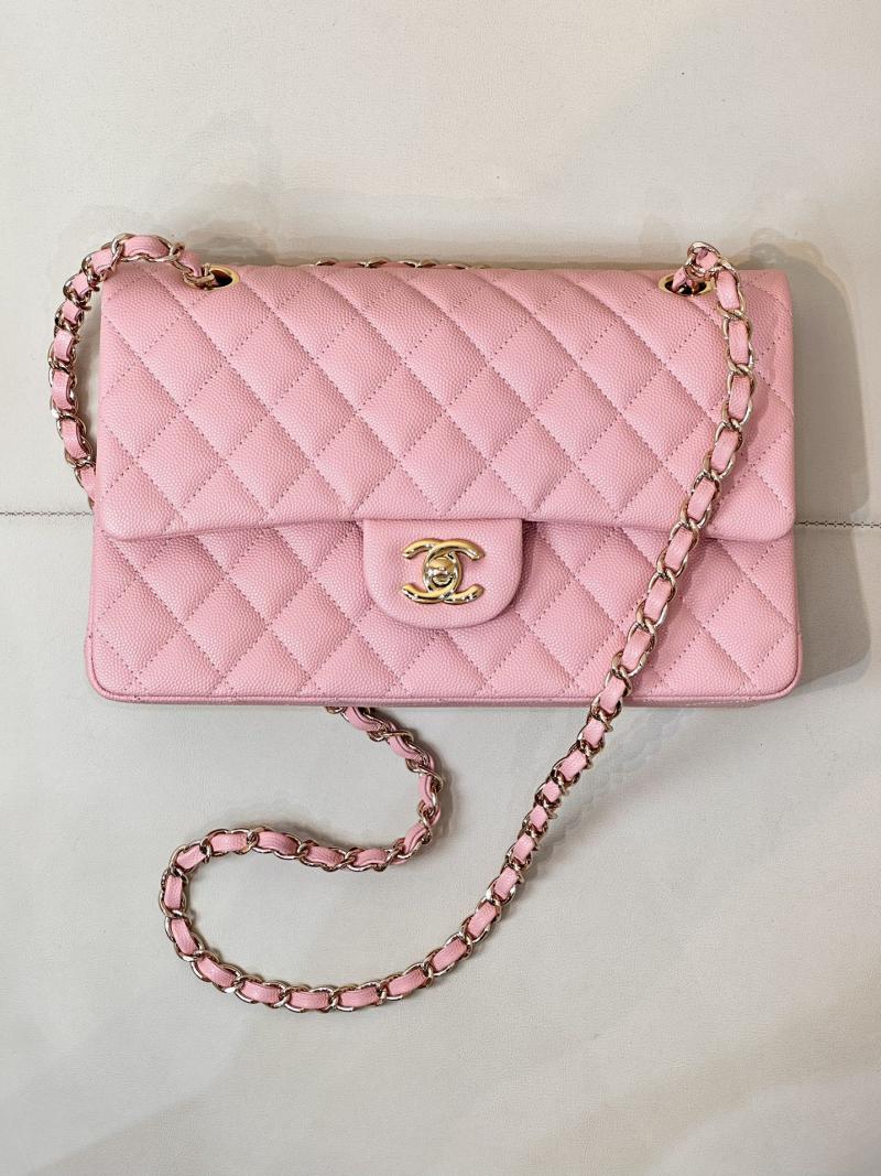 Medium Chanel Grained Calfskin Flap Bag A01112 Pink