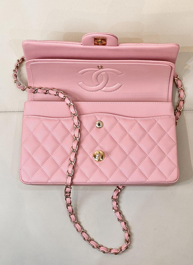 Medium Chanel Grained Calfskin Flap Bag A01112 Pink