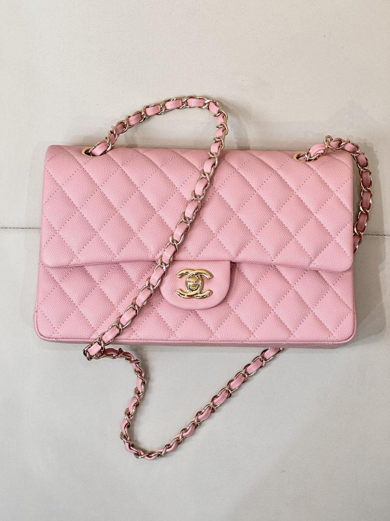 Medium Chanel Grained Calfskin Flap Bag A01112 Pink