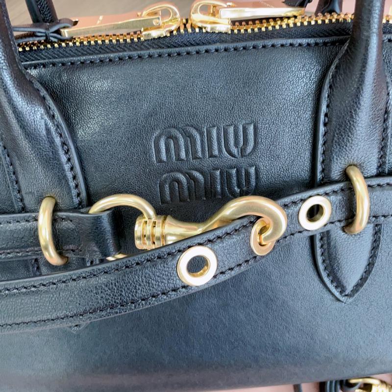 Miu Miu Aventure nappa leather top-handle bag 5BB168 Black