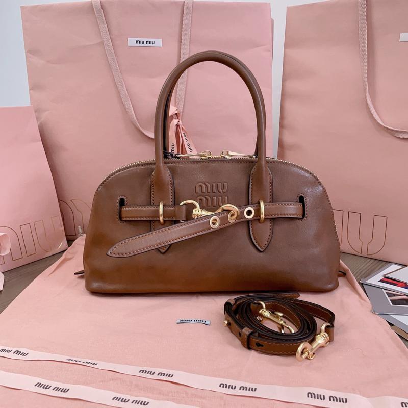 Miu Miu Aventure nappa leather top-handle bag 5BB168 Brown