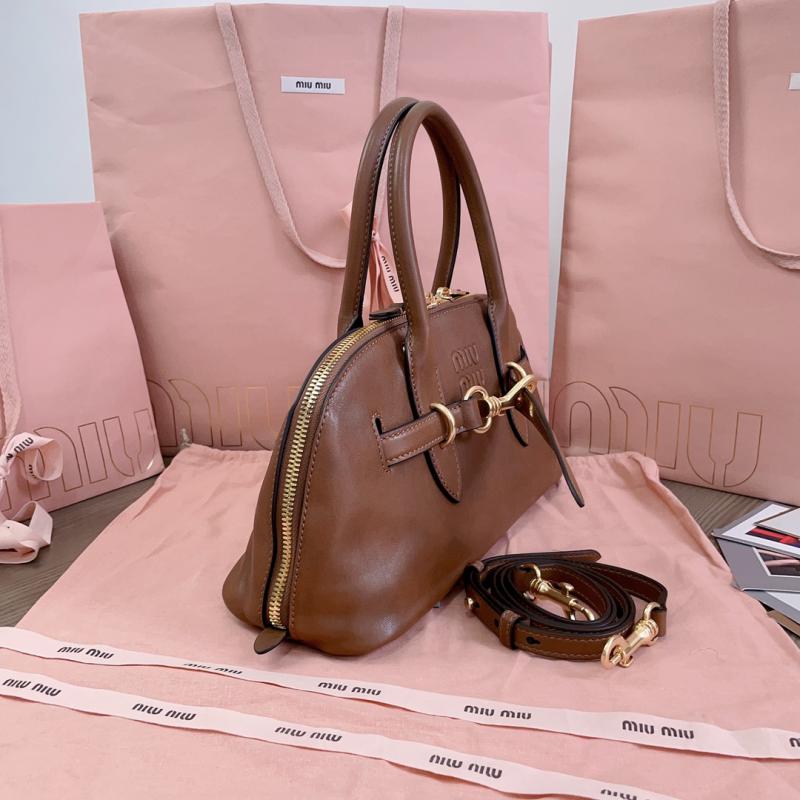 Miu Miu Aventure nappa leather top-handle bag 5BB168 Brown