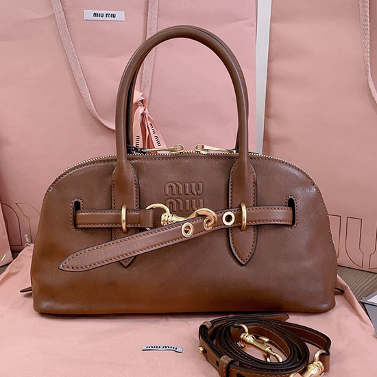 Miu Miu Aventure nappa leather top-handle bag 5BB168 Brown