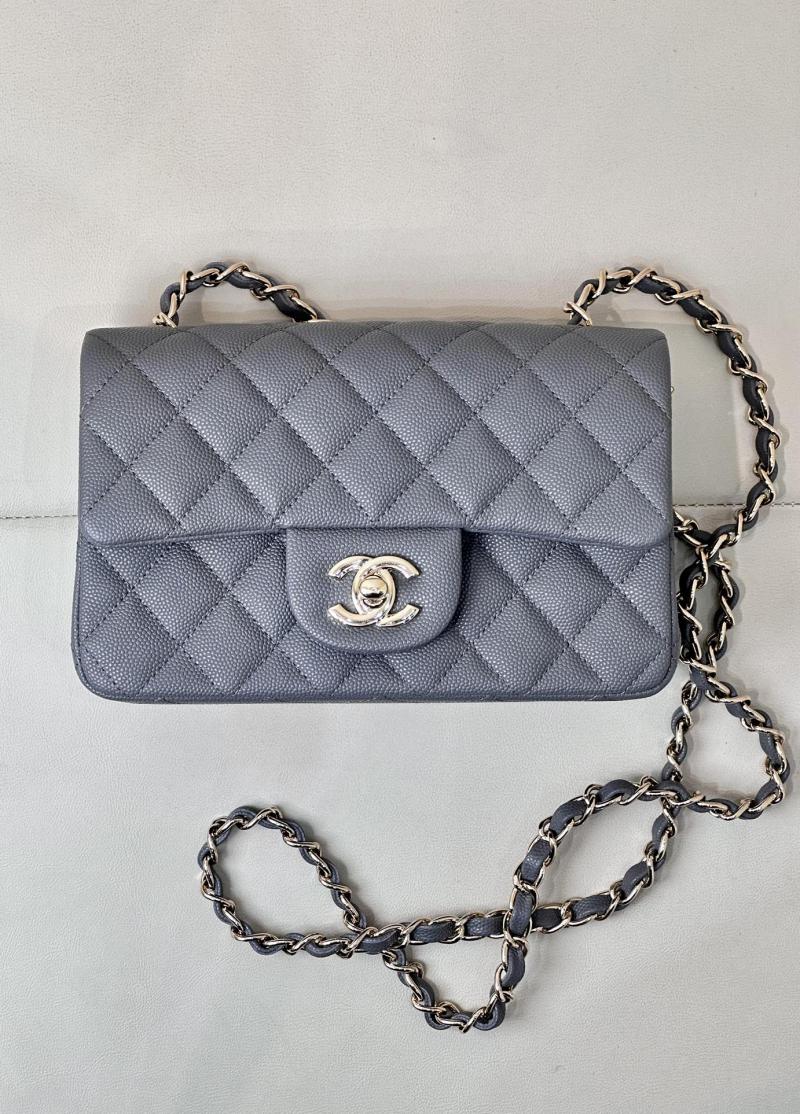 Small Chanel Grained Calfskin Flap Bag A01116 Grey