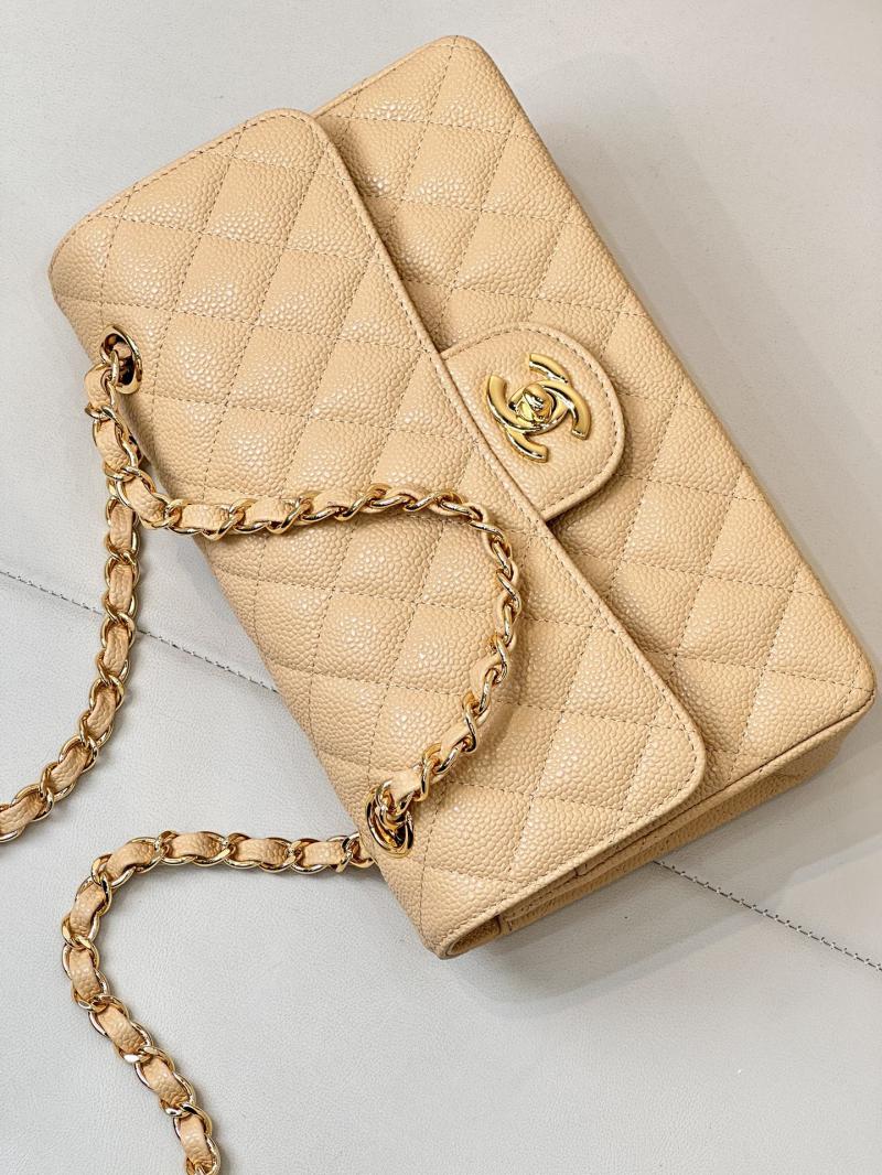 Small Chanel Grained Calfskin Flap Bag A01117 Beige