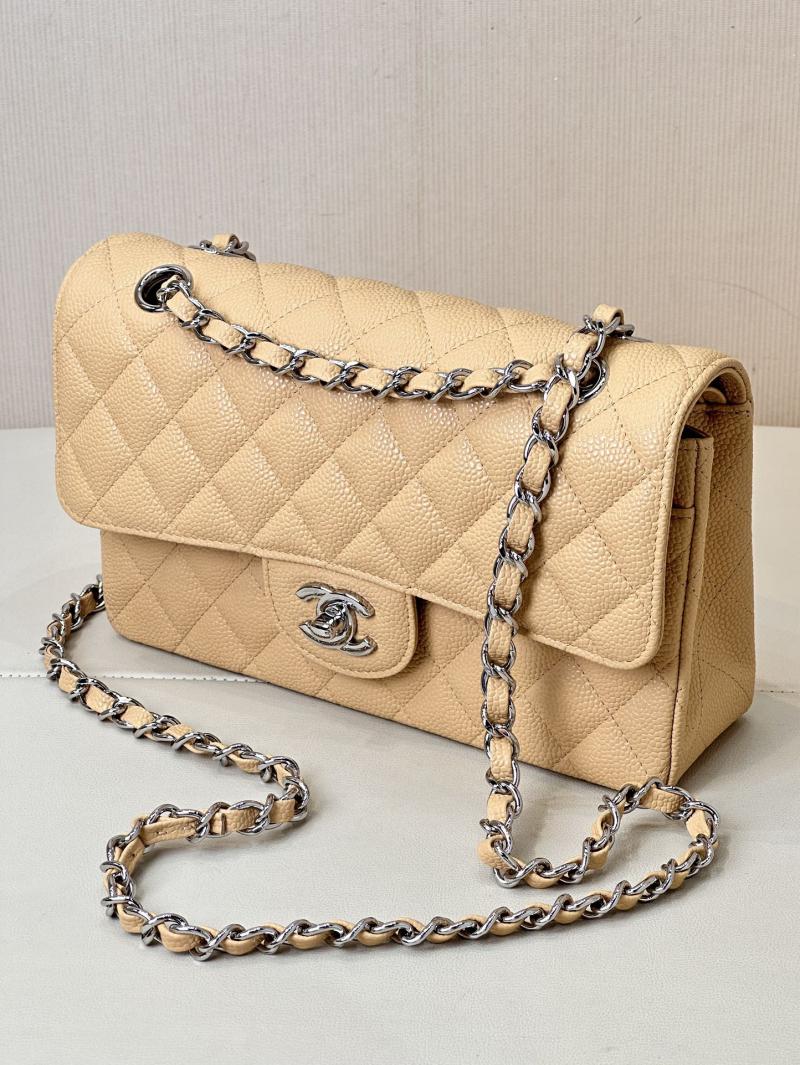 Small Chanel Grained Calfskin Flap Bag A01117 Beige