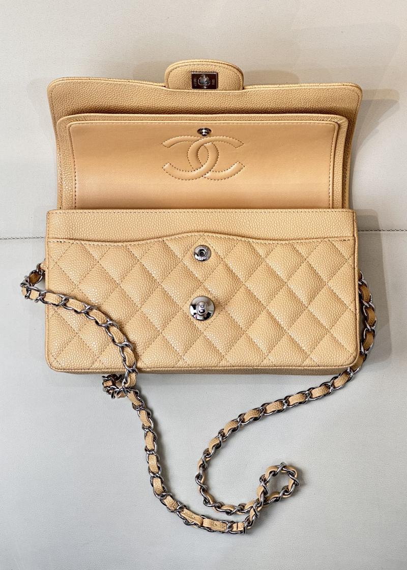 Small Chanel Grained Calfskin Flap Bag A01117 Beige