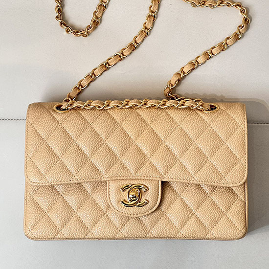 Small Chanel Grained Calfskin Flap Bag A01117 Beige