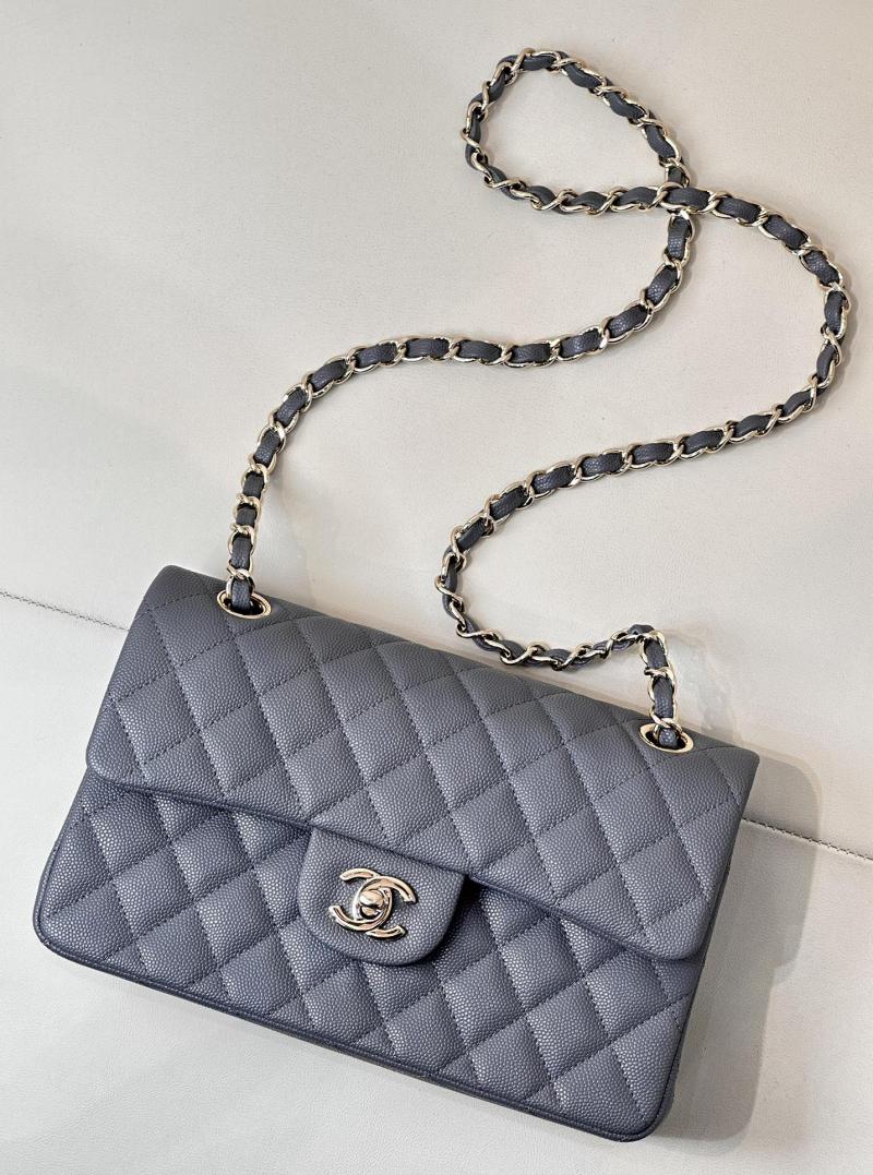 Small Chanel Grained Calfskin Flap Bag A01117 Grey