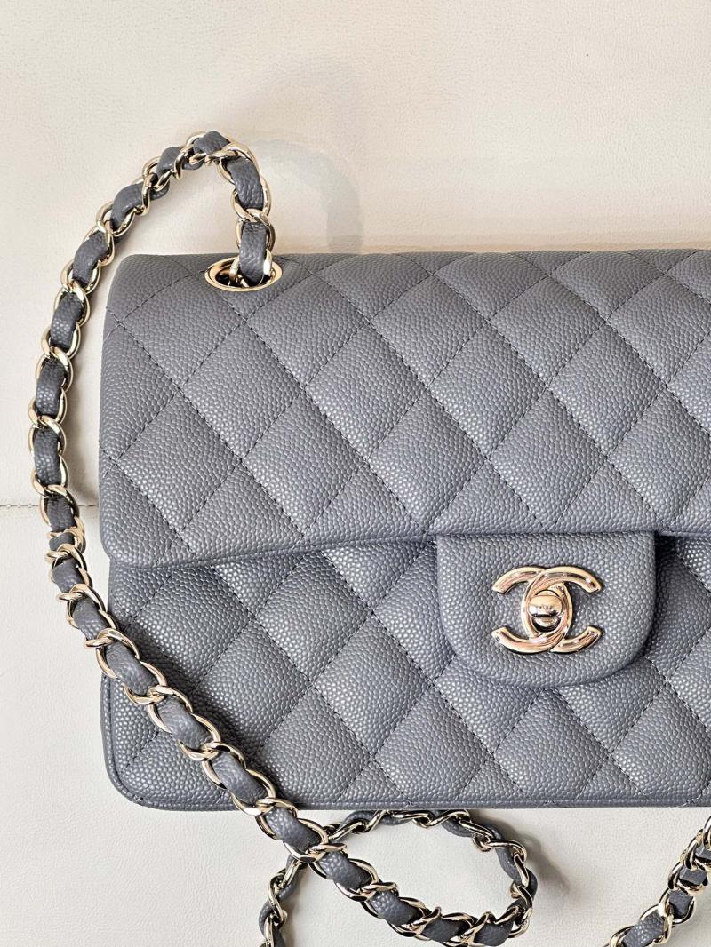 Small Chanel Grained Calfskin Flap Bag A01117 Grey