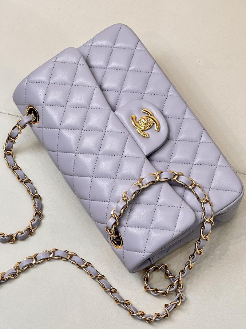 Small Chanel Grained Calfskin Flap Bag A01117 Light Purple