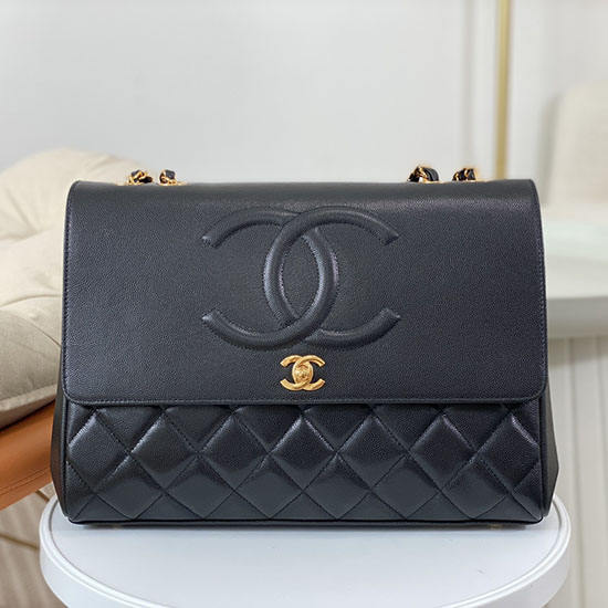 Vintage Chanel Calfskin Flap Bag Black A2215