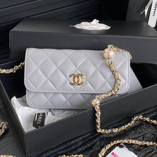 Chanel Flap Phone Holder With Chain AP4284 Grey