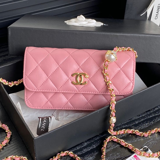 Chanel Flap Phone Holder With Chain AP4284 Pink