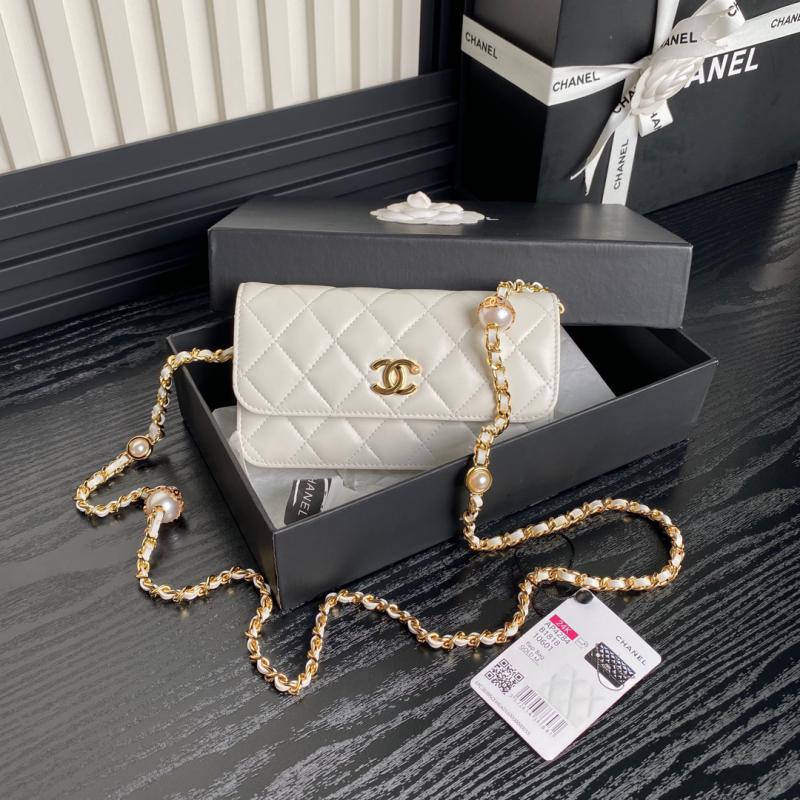 Chanel Flap Phone Holder With Chain AP4284 White