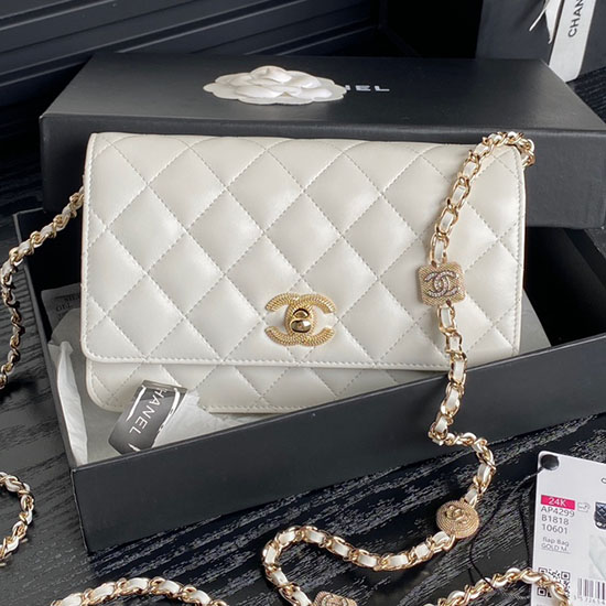 Chanel Lambskin WOC Chain Wallet AP4299 White