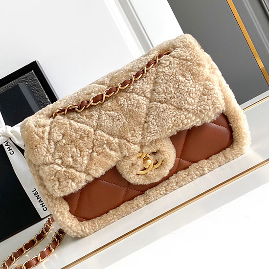 Chanel Shearling Lambskin Flap Bag AS5149 Beige