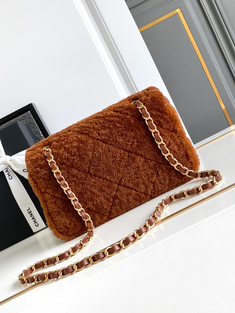 Chanel Shearling Lambskin Flap Bag AS5149 Brown