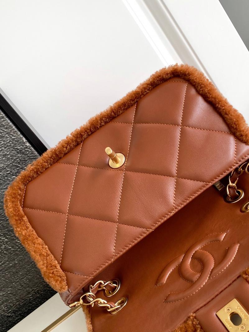 Chanel Shearling Lambskin Flap Bag AS5149 Brown