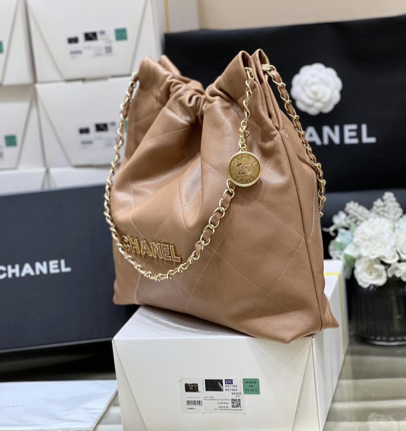 Chanel Grained Calfskin 22 Handbag AS3261 Brown