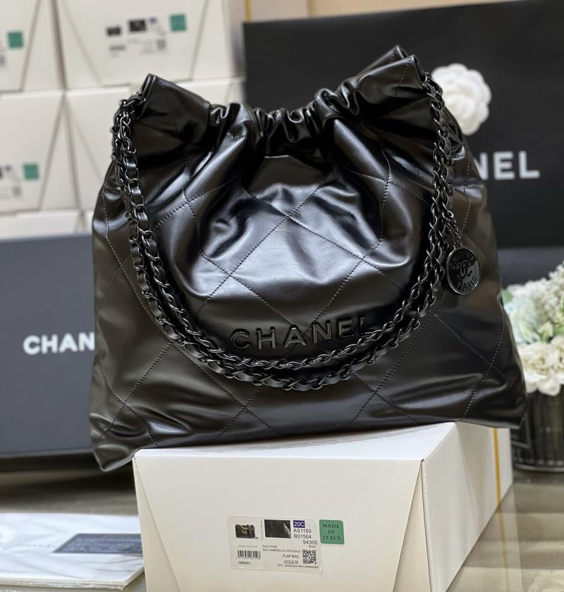 Chanel Shiny Calfskin 22 Handbag AS3261 Black