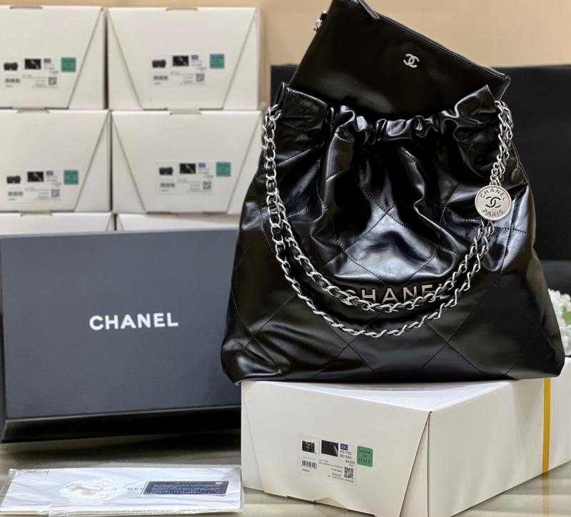 Chanel Shiny Calfskin 22 Handbag AS3261 Black with Silver