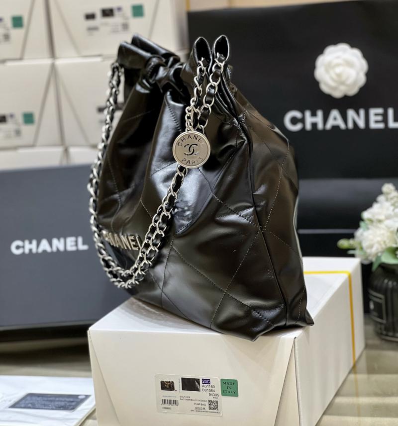 Chanel Shiny Calfskin 22 Handbag AS3261 Black with Silver