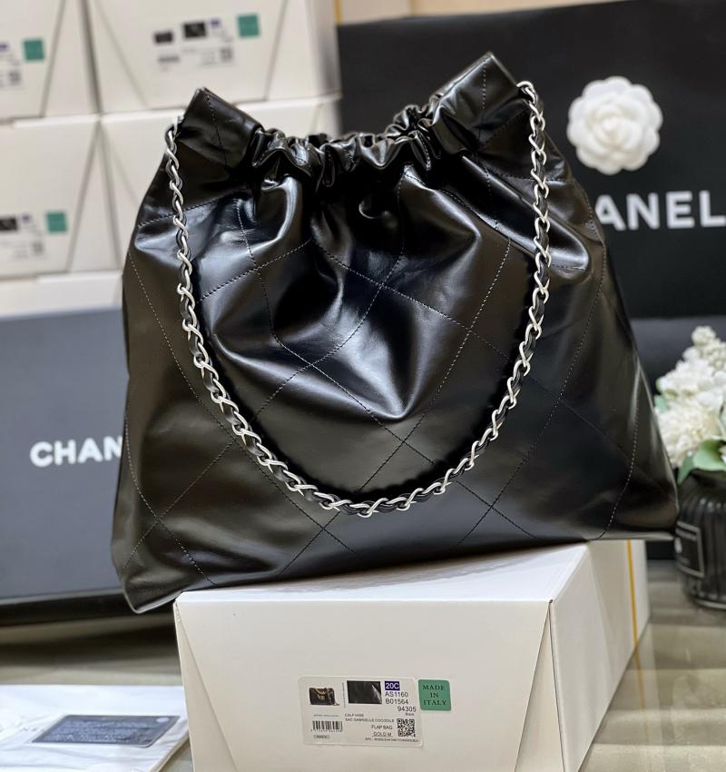 Chanel Shiny Calfskin 22 Handbag AS3261 Black with Silver