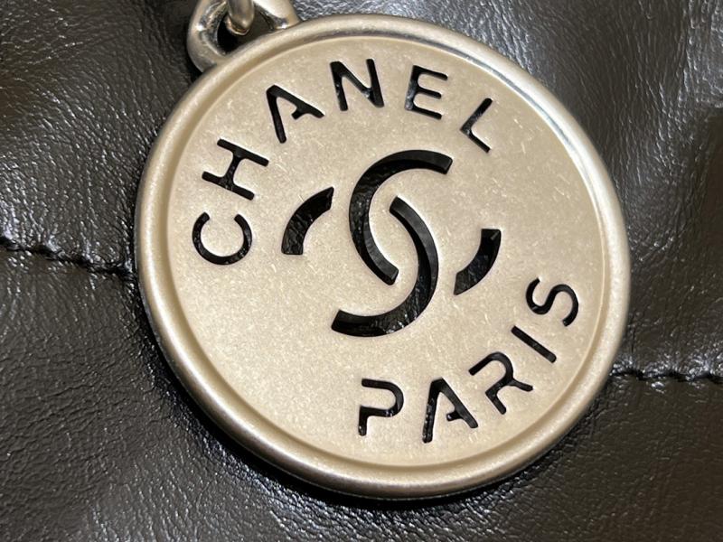 Chanel Shiny Calfskin 22 Handbag AS3261 Black with Silver