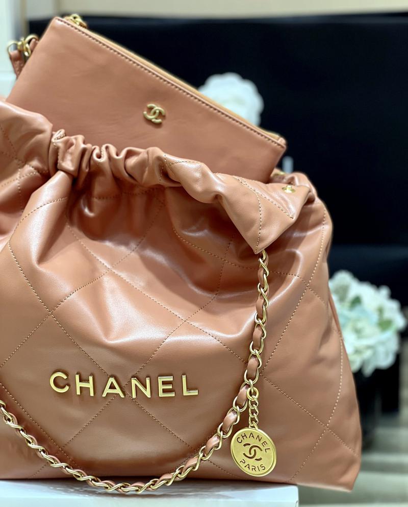 Chanel Shiny Calfskin 22 Handbag AS3261 Caramel