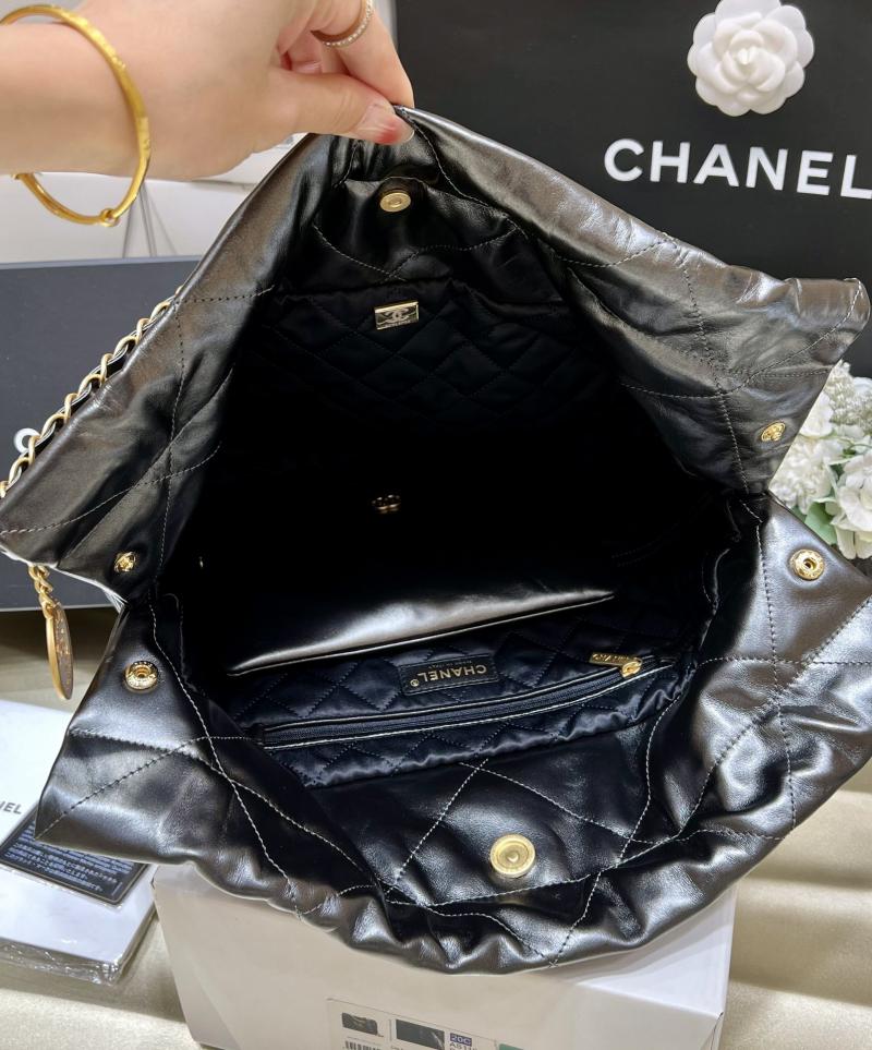 Chanel Shiny Calfskin 22 Handbag AS3261 Metallic Gray