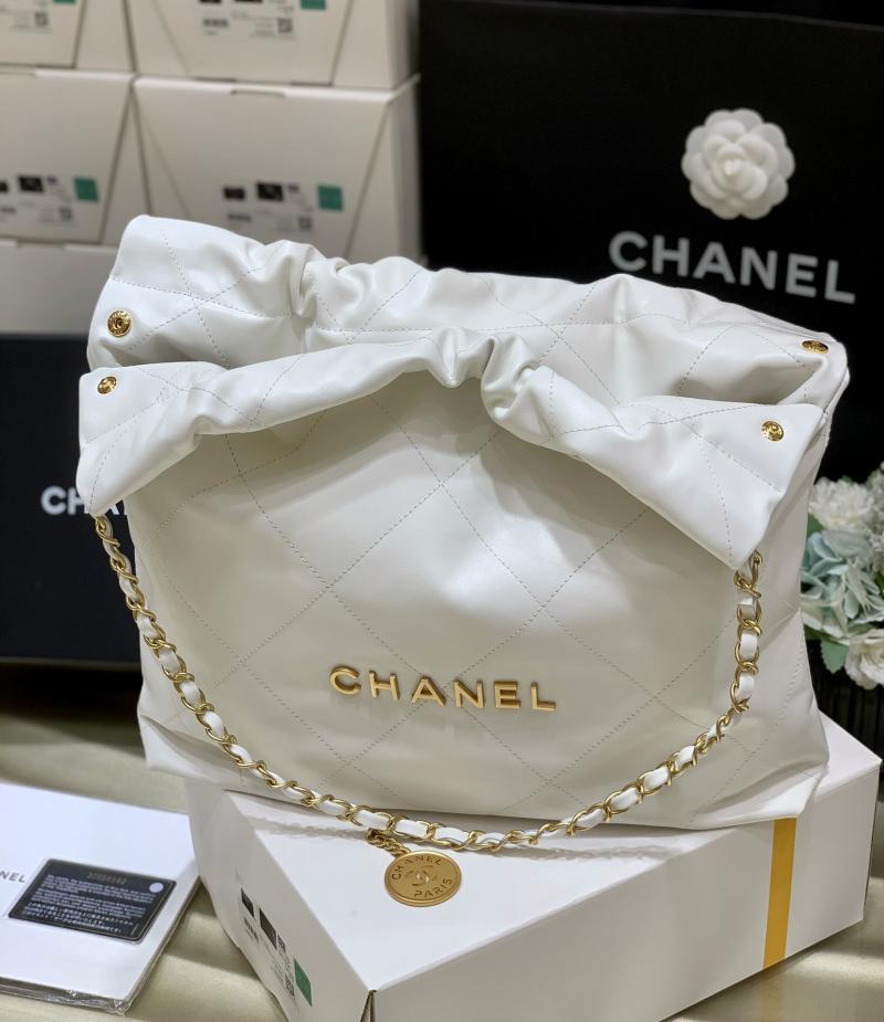 Chanel Shiny Calfskin 22 Handbag AS3261 White with Gold