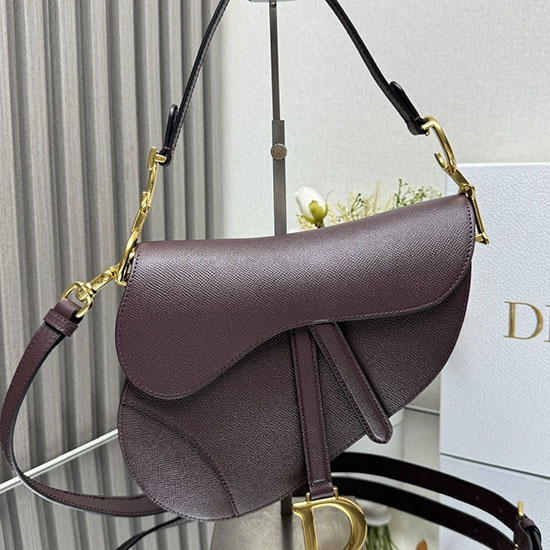 Dior Grained Calfskin Saddle Bag With Strap M0455 Dark Burgundy