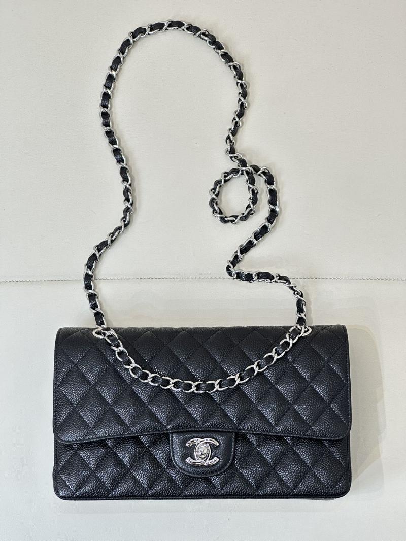 Medium Chanel Caviar Flap Bag A01112 Black with Silver