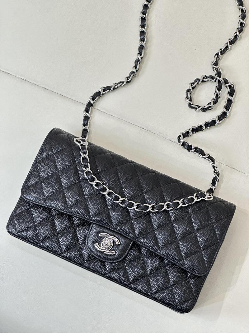 Medium Chanel Caviar Flap Bag A01112 Black with Silver