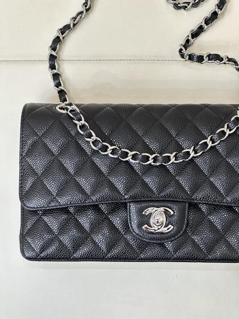 Medium Chanel Caviar Flap Bag A01112 Black with Silver